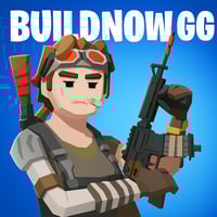 A cartoon character holding a gun and a Buildnow GG gun.